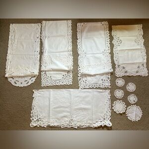 White Lace Table Runner and Doily Set - Elegant Home Holiday Decor